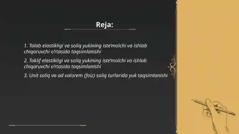 Elastiklik va soliq yukining iste’molchi va ishlab chiqaruvchi o‘rtasida taqsimlanishi 2