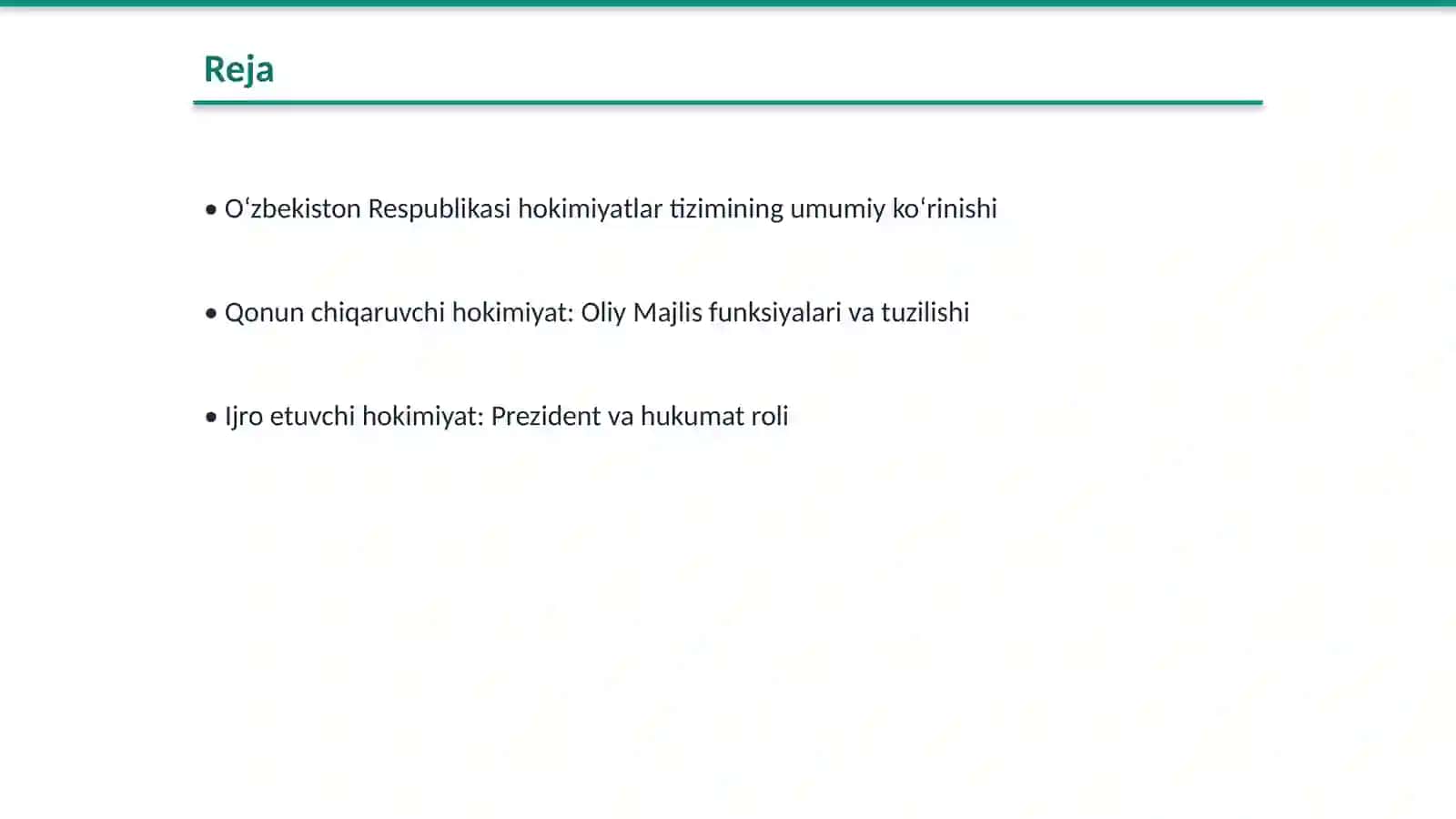 O‘zbekiston Respublikasida hokimiyatlar tizimi (qonun chiqaruvchi,ijro etuvchi va sud hokimiyati ) 2