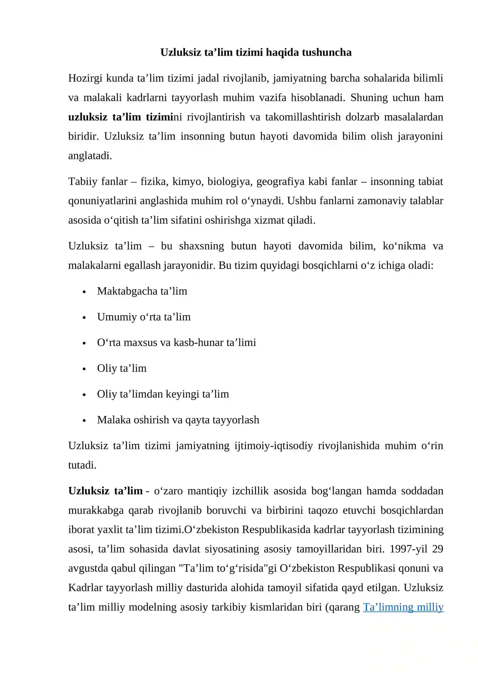 Uzluksiz ta’limda tabiiy fanlarni o’qitish tendensiyalarini o’rganish 2