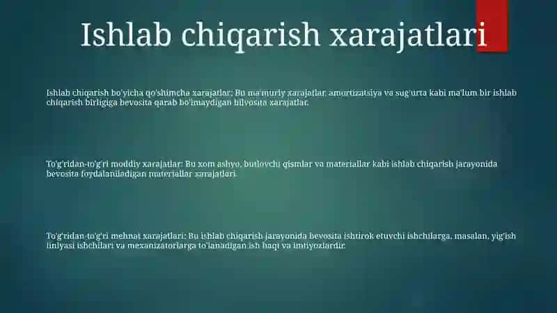 Ishlab Chiqarish Harajatlari 2