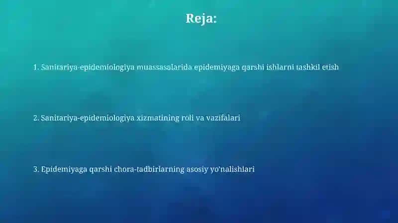 Sanitariya-epidemiologik muassasalarida epidemiga qarshi ishlarni tashkillashtirish 2
