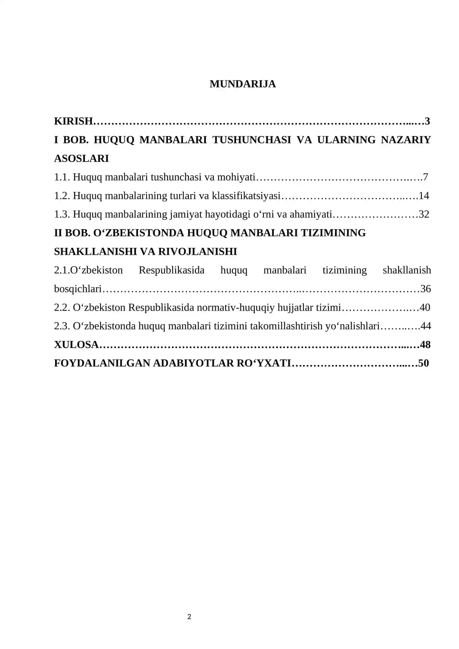 O‘zbekistonda huquq manbalari tizimining shakllanishi kurs ishi 2