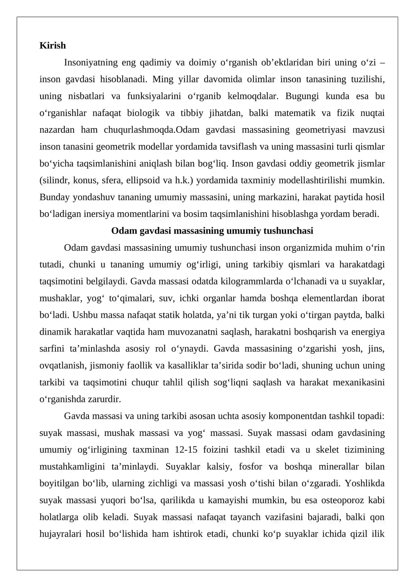 Odamlarning gavdasi massasining geometriyasi 2