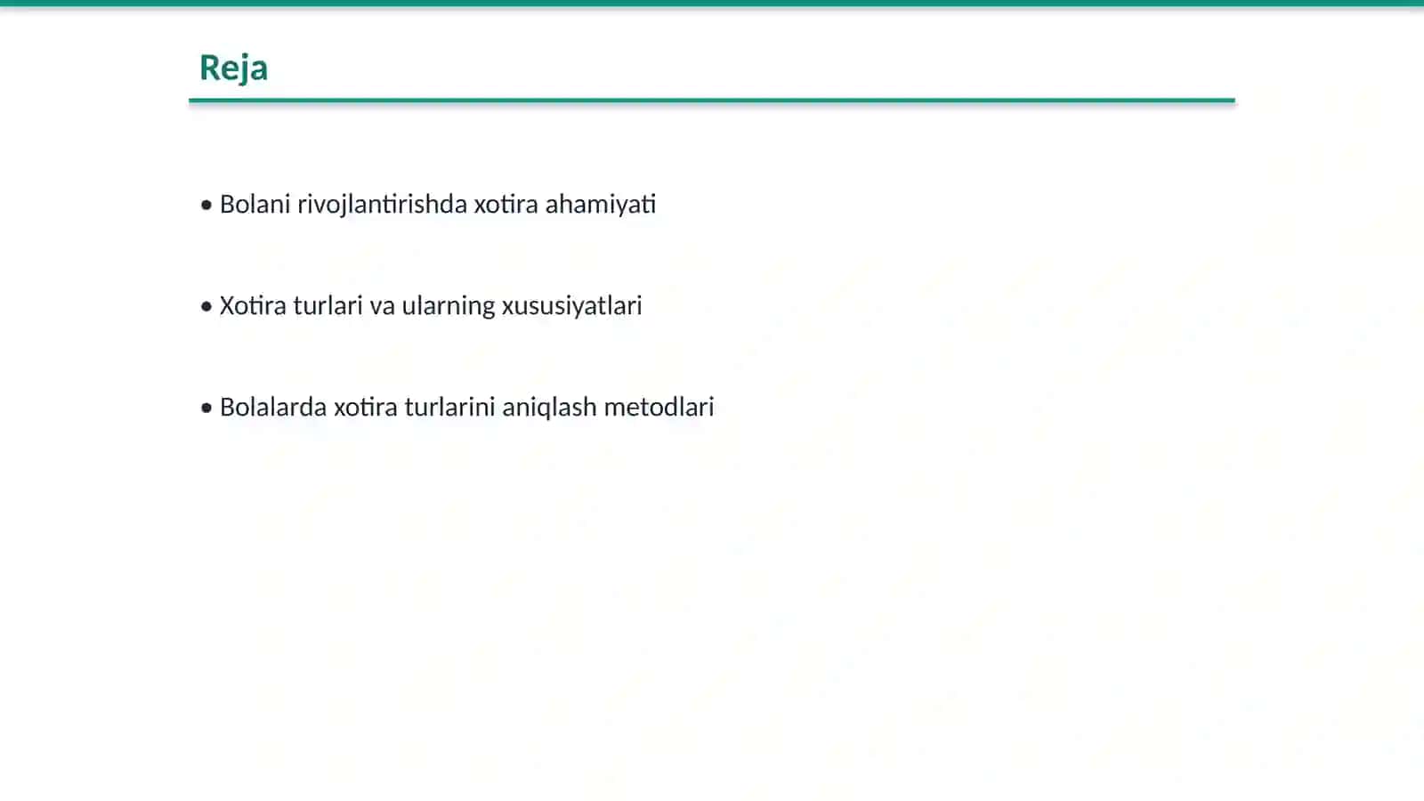 Bolada xotiraning yetakchi turini aniqlash. Diqqat barqarorligini aniqlash 2
