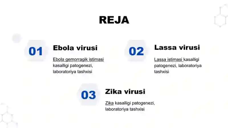 EBOLA, LASSA, ZIKA viruslari, patogenezi، diganostikasi 2