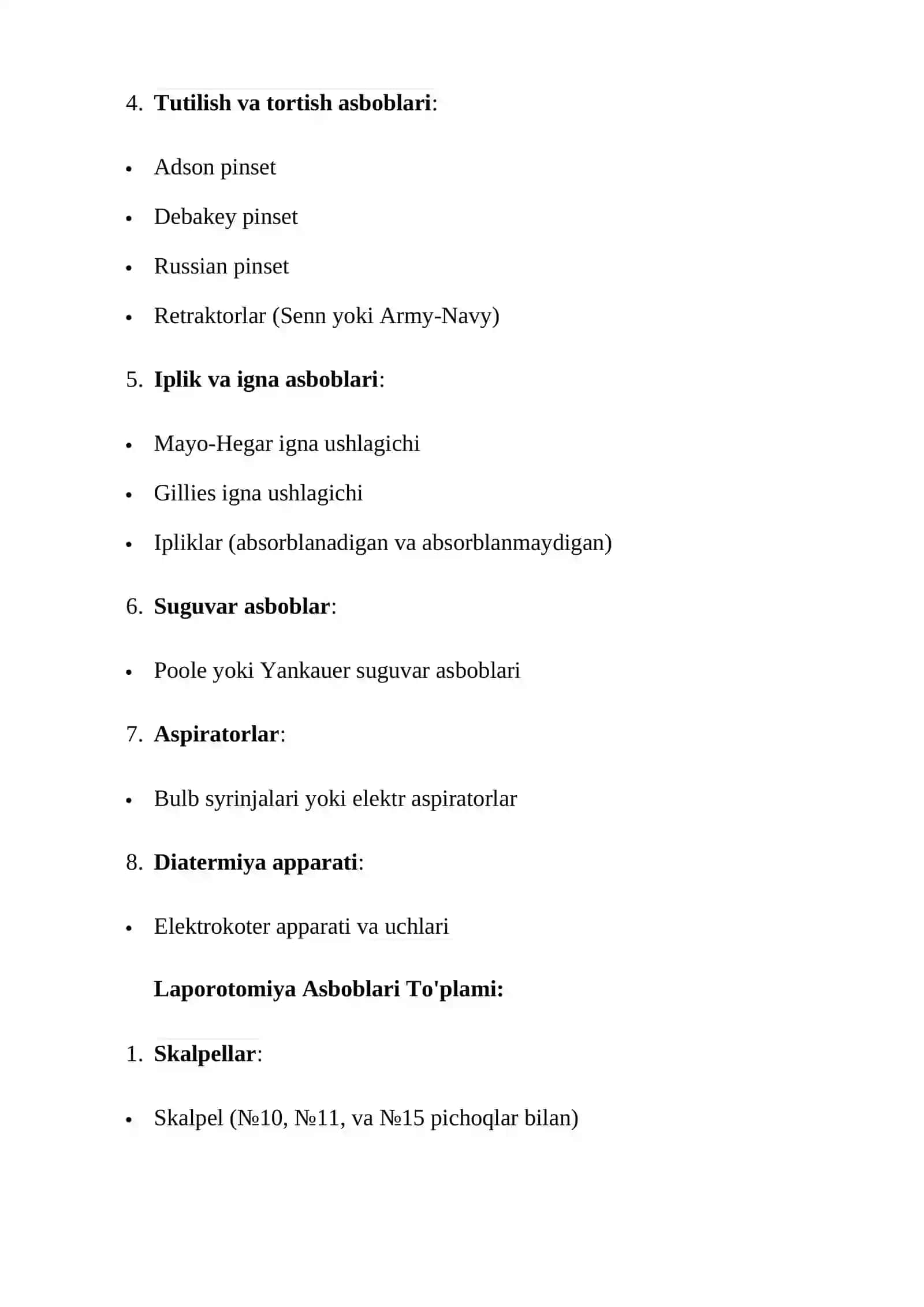 Appendektomiya va laporotomiya operatsiyalari uchun asboblar to`plamini yigish 2