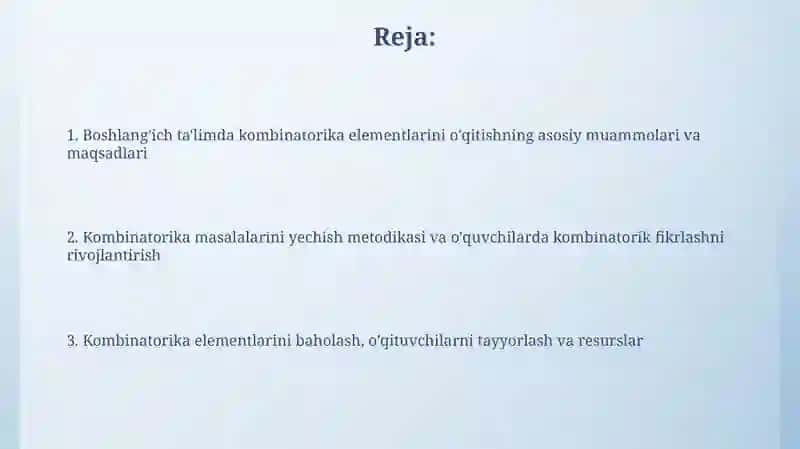 Boshlangʻich ta'limda kombinatorika elementlarining umumiy masalalari 2
