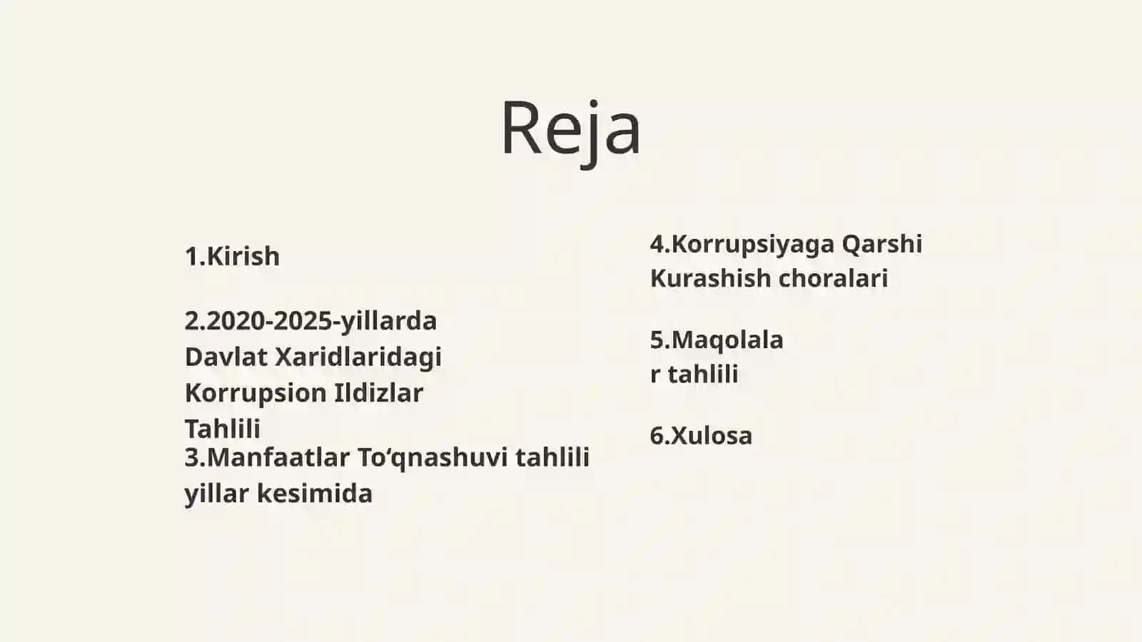 O'ZBEKISTONDA DAVLAT XARIDLARI VA MANFAATLAR TO’QNASHUVINI KORRUPSION ILDIZLAR TAHLILI 2020-2025 2