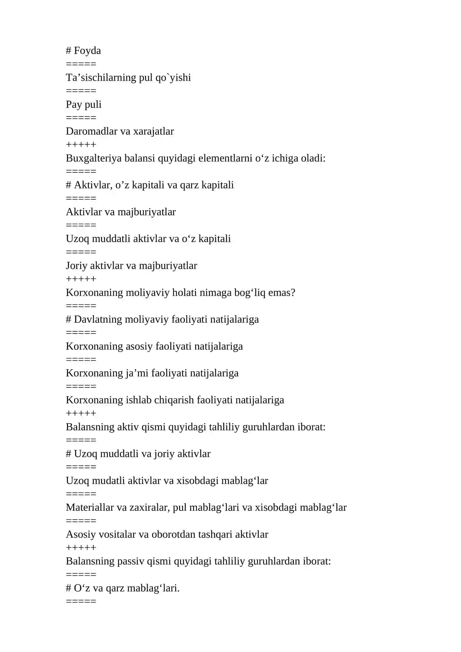 IQTISODIY TAHLIL fanidan YAKUNIY TEST SAVOLLARI 2-MODUL 2