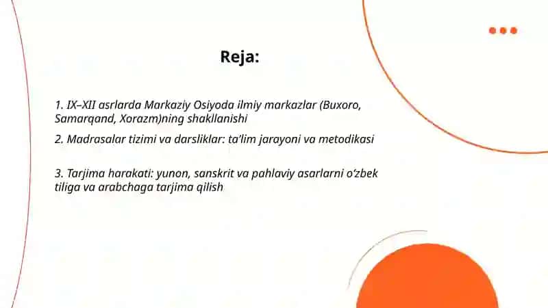IX XII asrlarda markaziy Osiyoda ilm fan va qoʻlyozma kitobotchilik ishining rivojlanishi 2