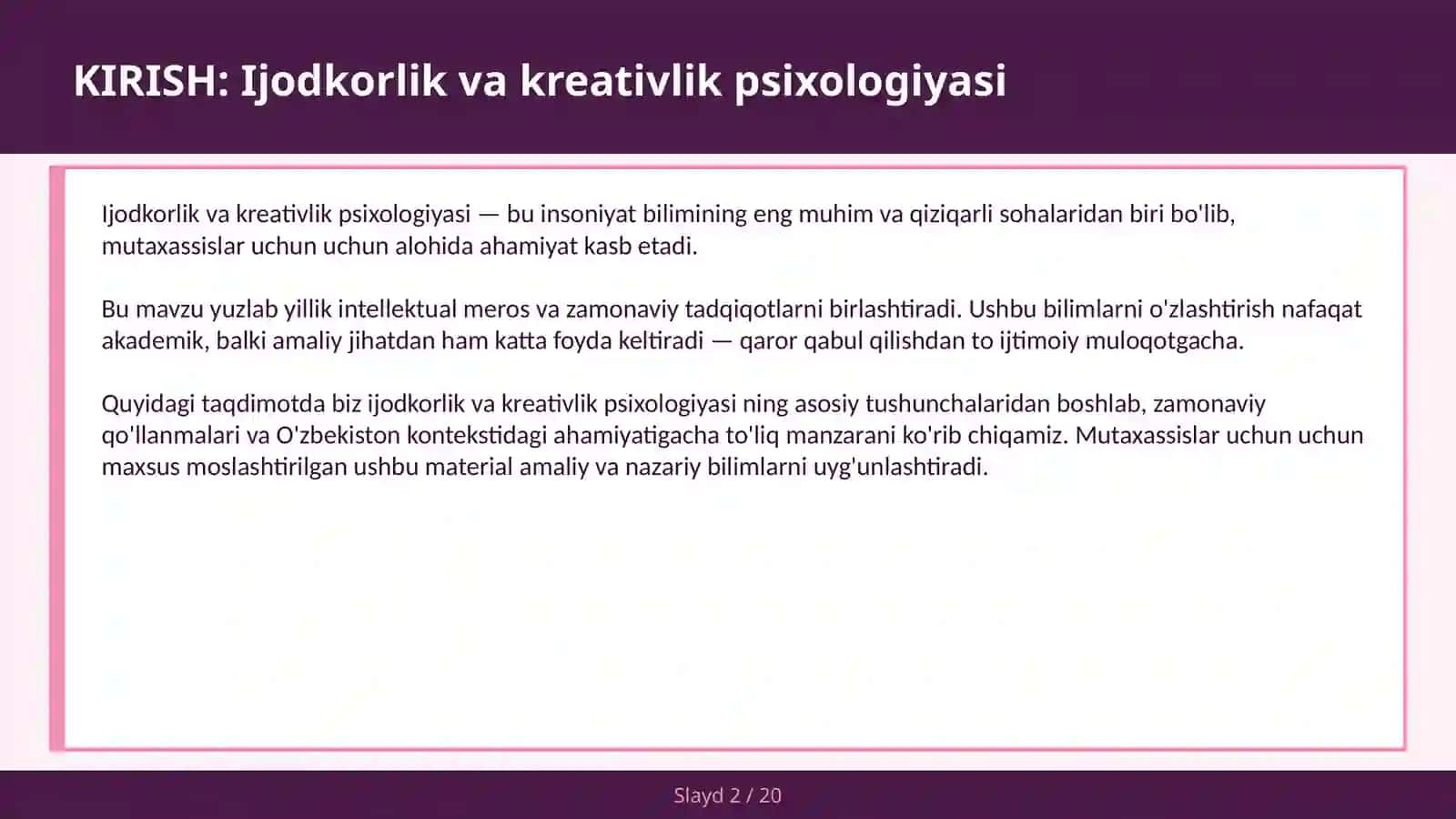 IJODKORLIK VA KREATIVLIK PSIXOLOGIYASI 2