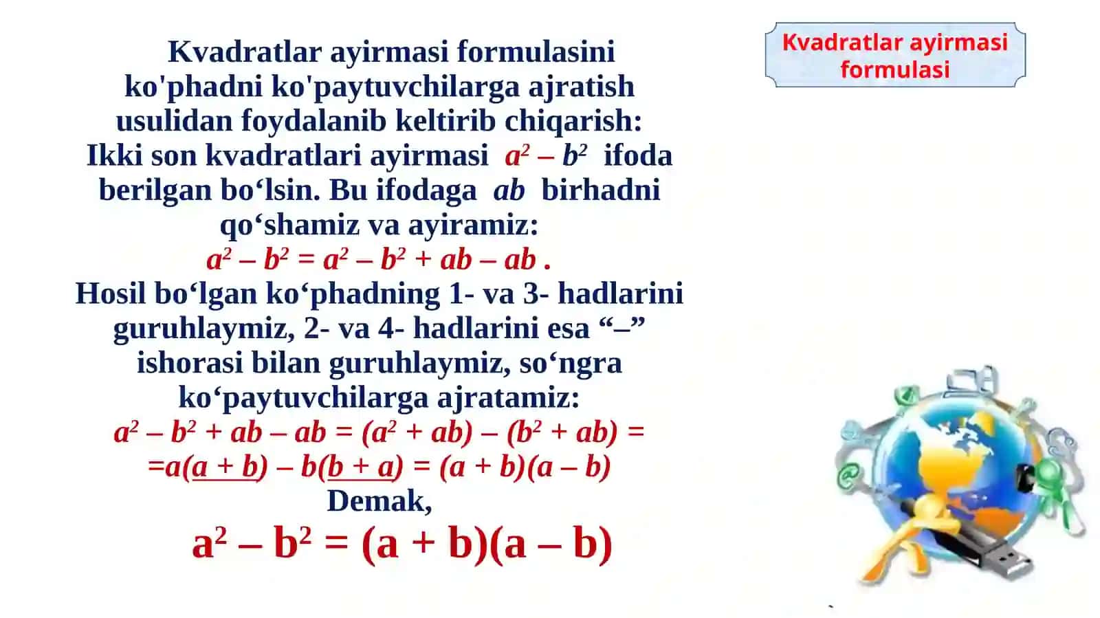 Kvadratlar ayirmasi formulasi 2