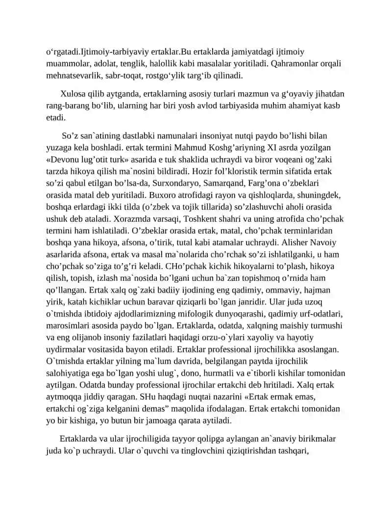 Ertaklarning turlari. Xalq ertaklari va adabiy ertaklar 2