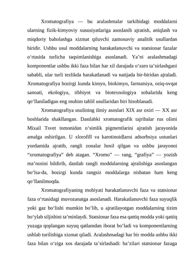 Xromatografiya usulida moddalarni ajratish 2
