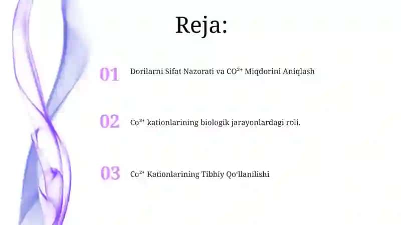 Co²⁺ kationini organizmdagi ahamiyati, tibbiyotda qoʻllanilishi va dori vositalari tarkibida sifat hamda miqdorini aniqlash 2