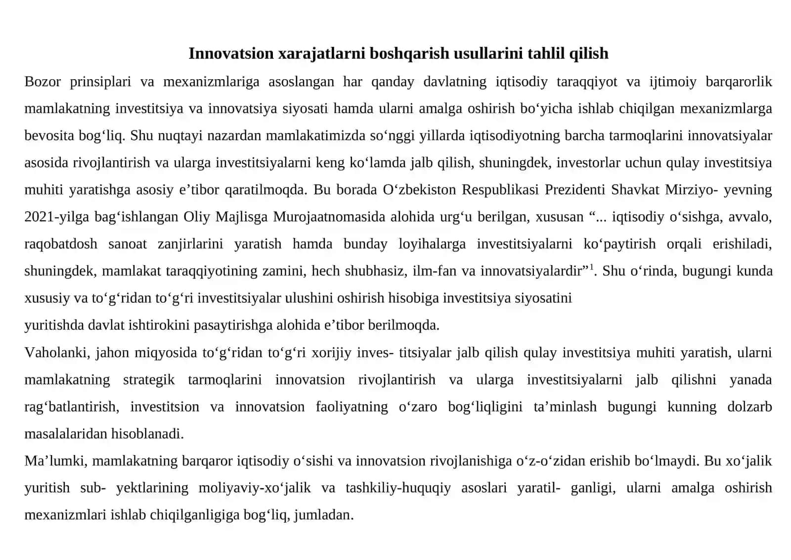 Innovatsion xarajatlarni boshqarish usullarini tahlil qilish 2
