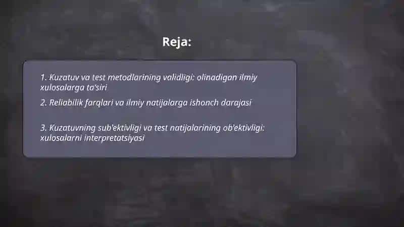 Kuzatuv va test metodlari o'rtasidagi farqlar 2