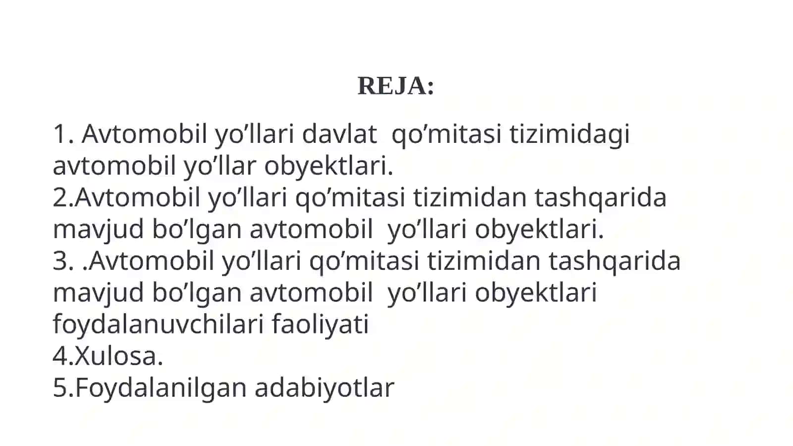 O’zbekiston Respublikasi Avtomobilyo’llari davlat qo’mitasini tizimi 2