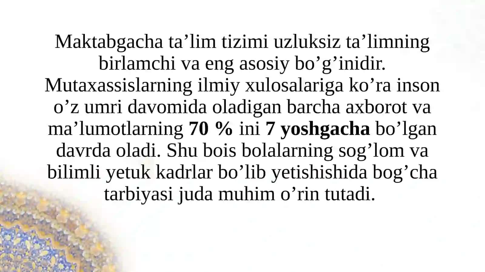 O`zbekiston Respublikasida maktabgacha ta`lim tizimi. 2