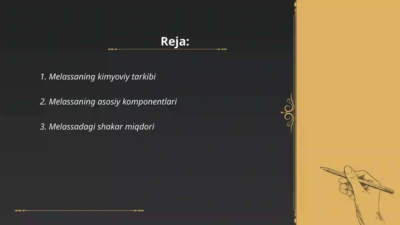 Melassani kimyoviy tarkibi va spirt olish texnologiyasi 2