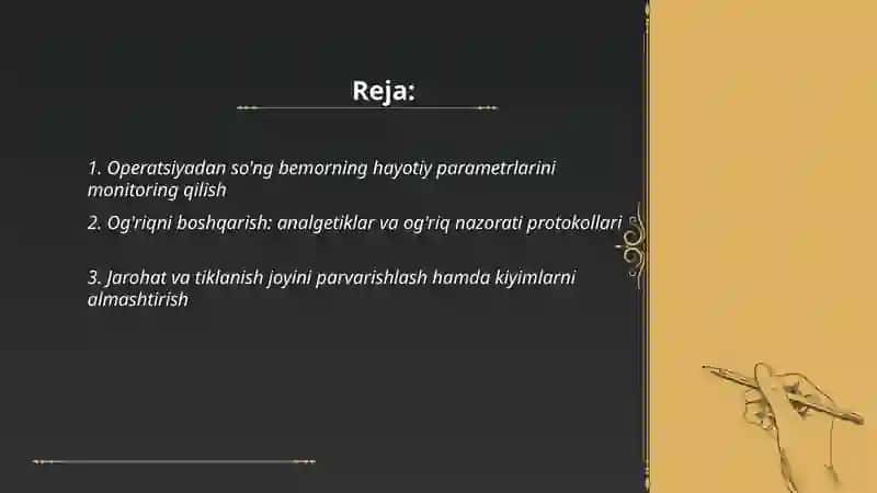 Operatsiyadan so'ng bemorlarni davolash va parvarish qilish 2
