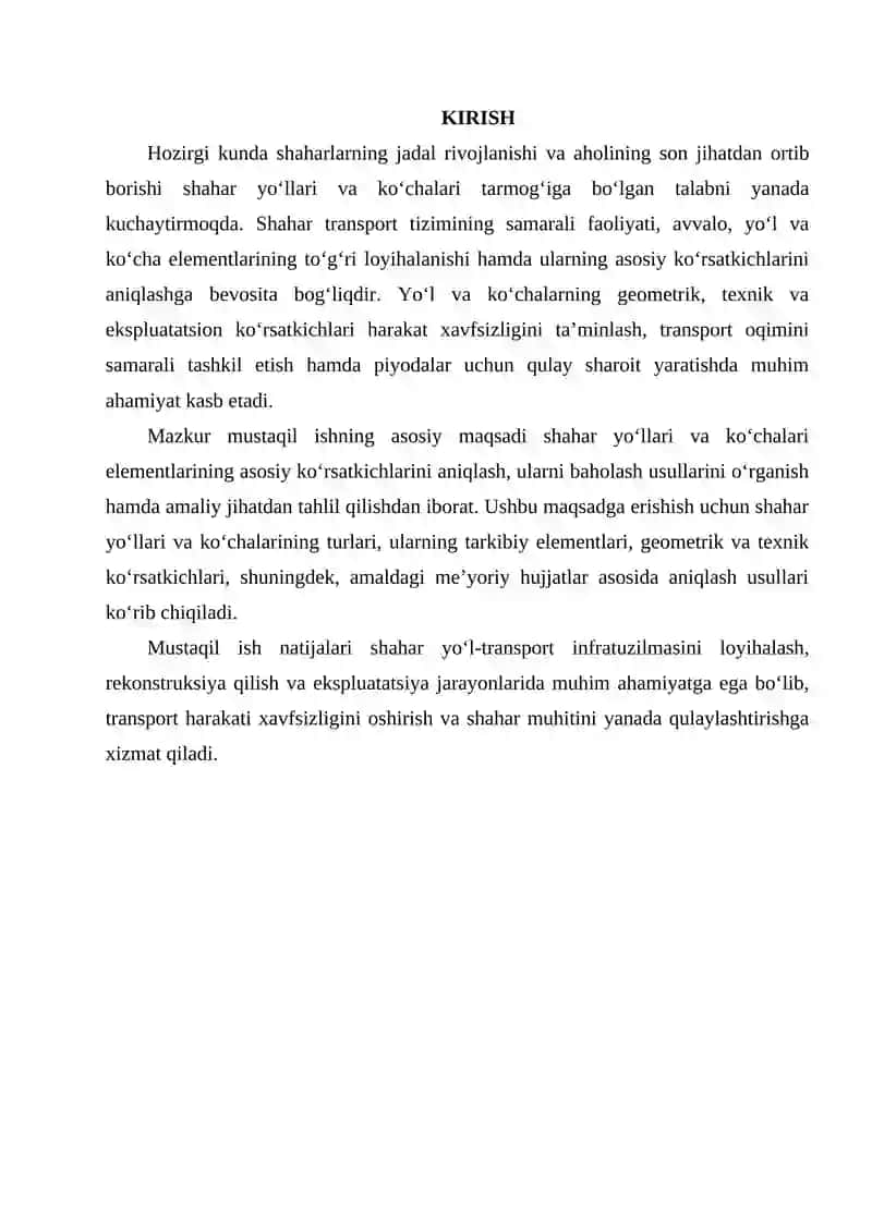 Shahar yo'llari va ko'chalari elementlari korsatkichlarini aniqlash 2