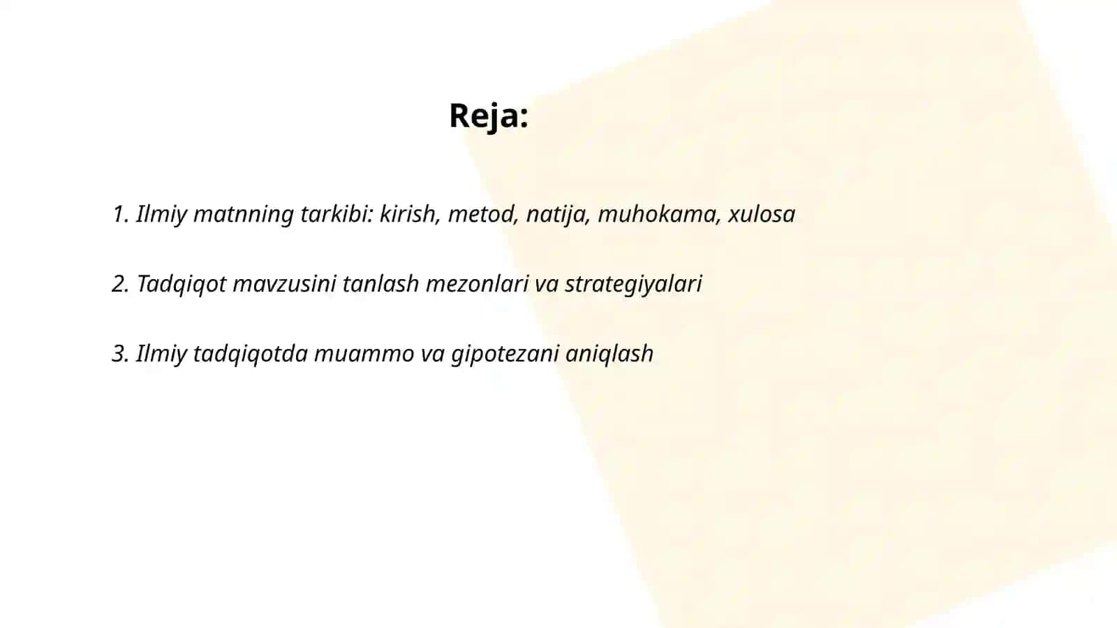 Ilmiy matnda dalillar, obyektlar, jarayonlar va xulosalarning berilishi 2