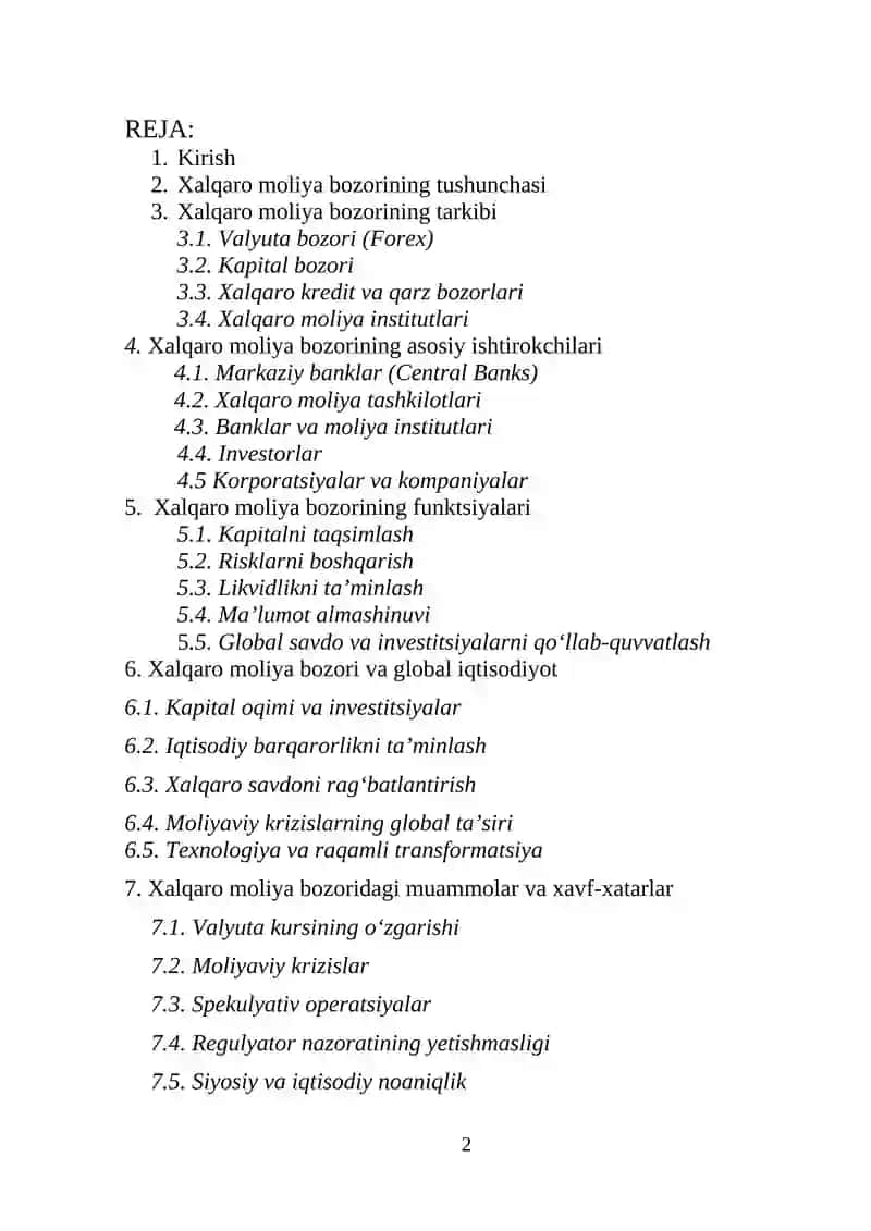 Xalqaro moliya bozori va uning funktsiyalari 2