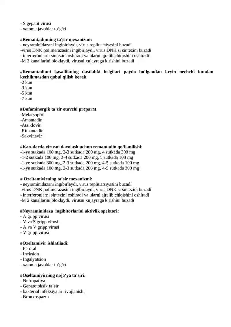 Viruslarga qarshi vositalar test 2