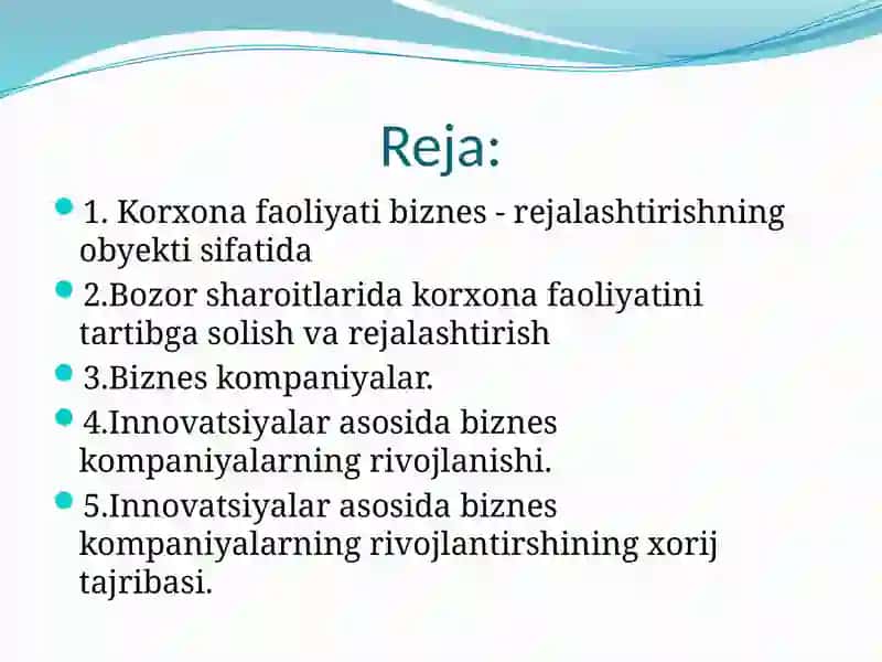 Biznesda rejalashtirish ahamiyati va biznes faoliyati innovatsiyasi 2