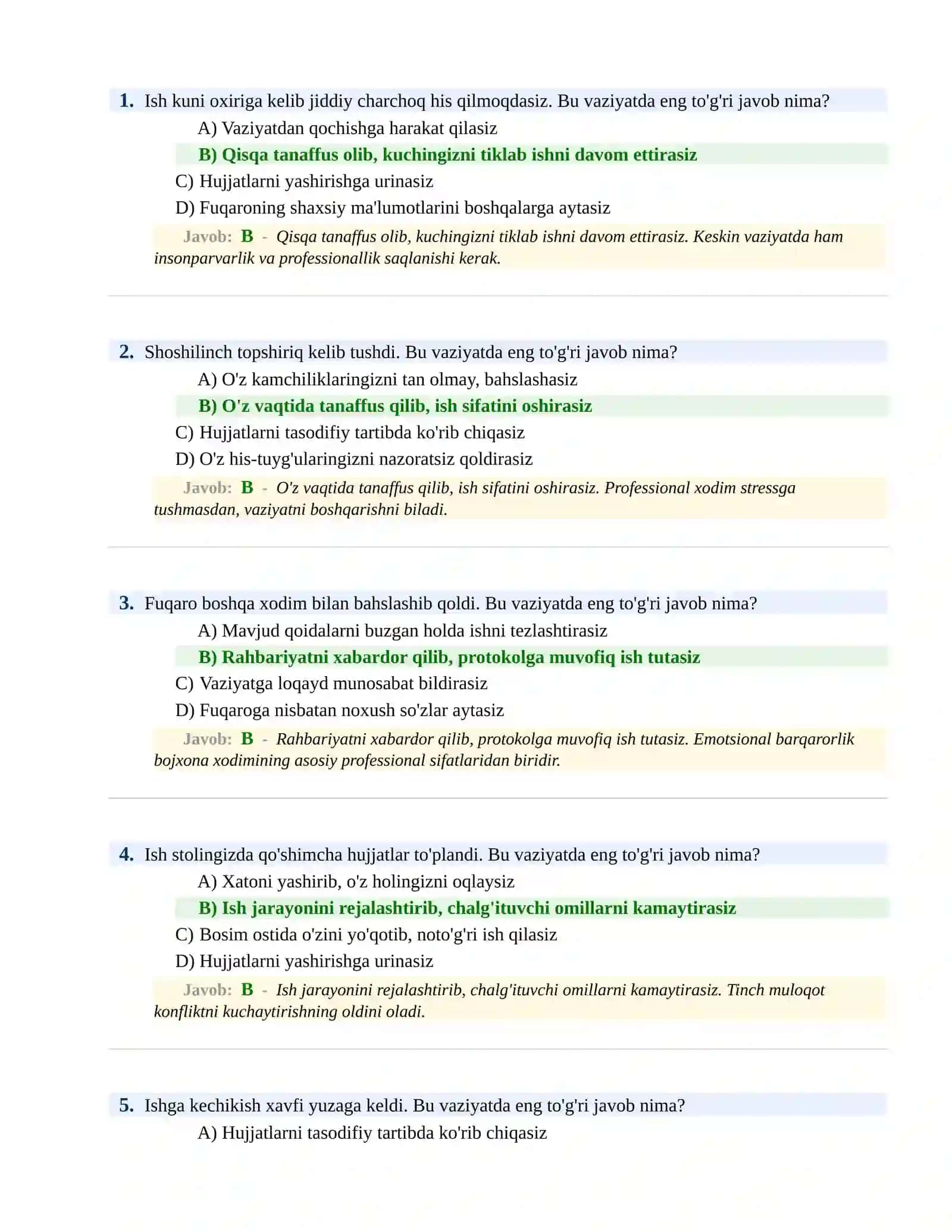 BOJXONA XIZMATIGA ISHGA KIRISH PSIXOLOGIK SINOV Testlari 2