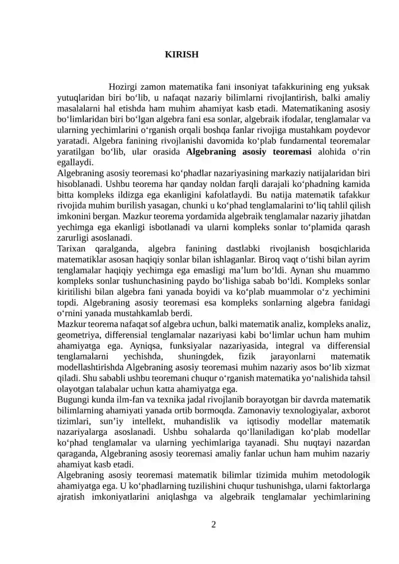 ALGEBRANING ASOSIY TEOREMASI 2