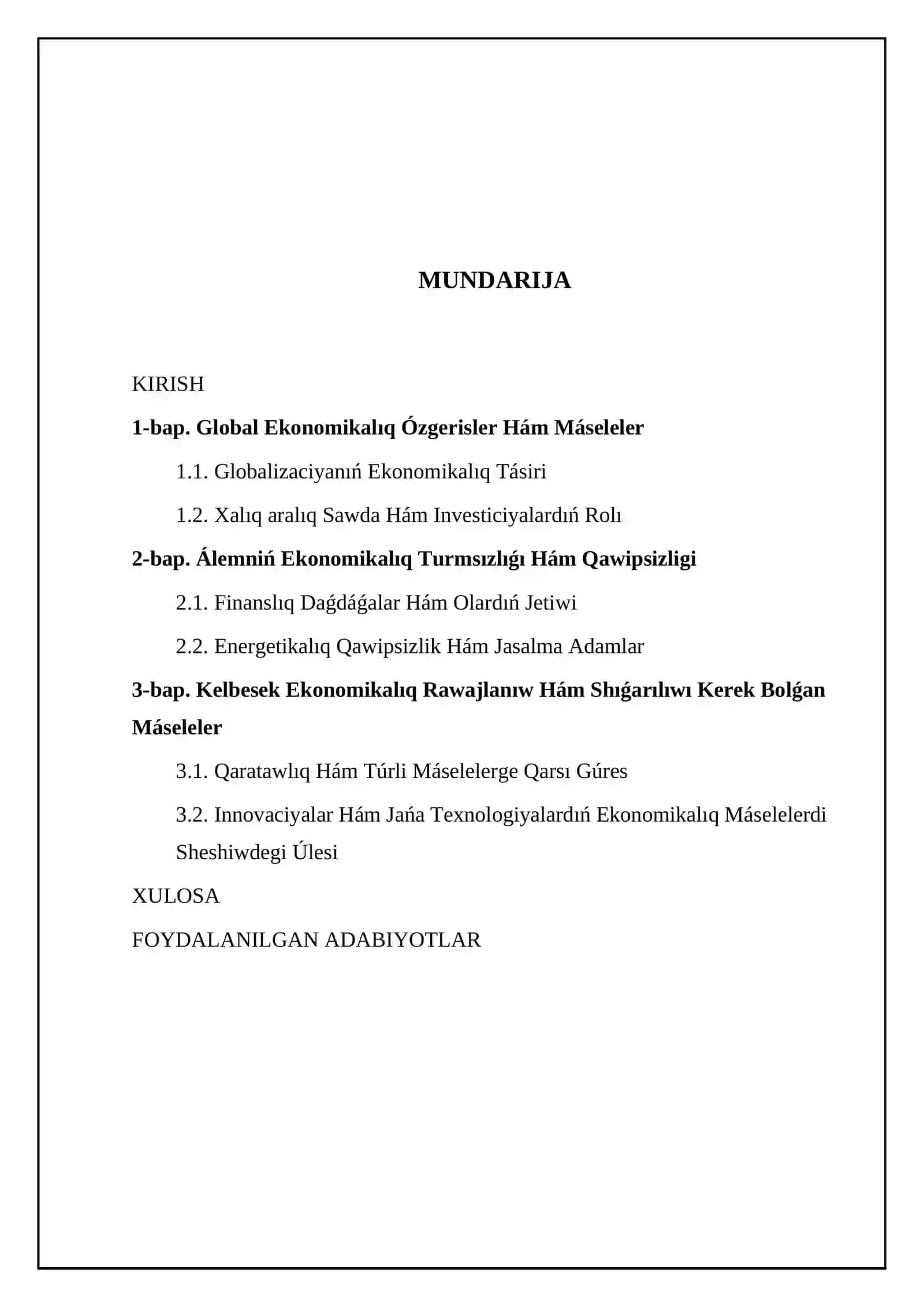 Dunyanıń global ekonomikalıq mashqalaları 2