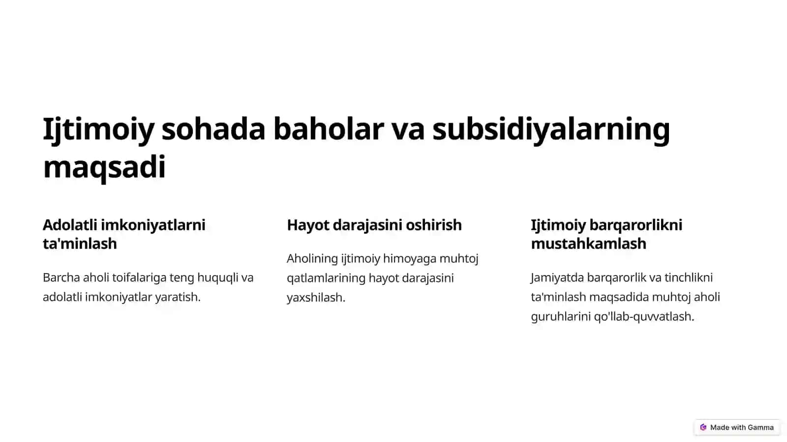Ijtimoiy sohada baholar va subsidiya 2