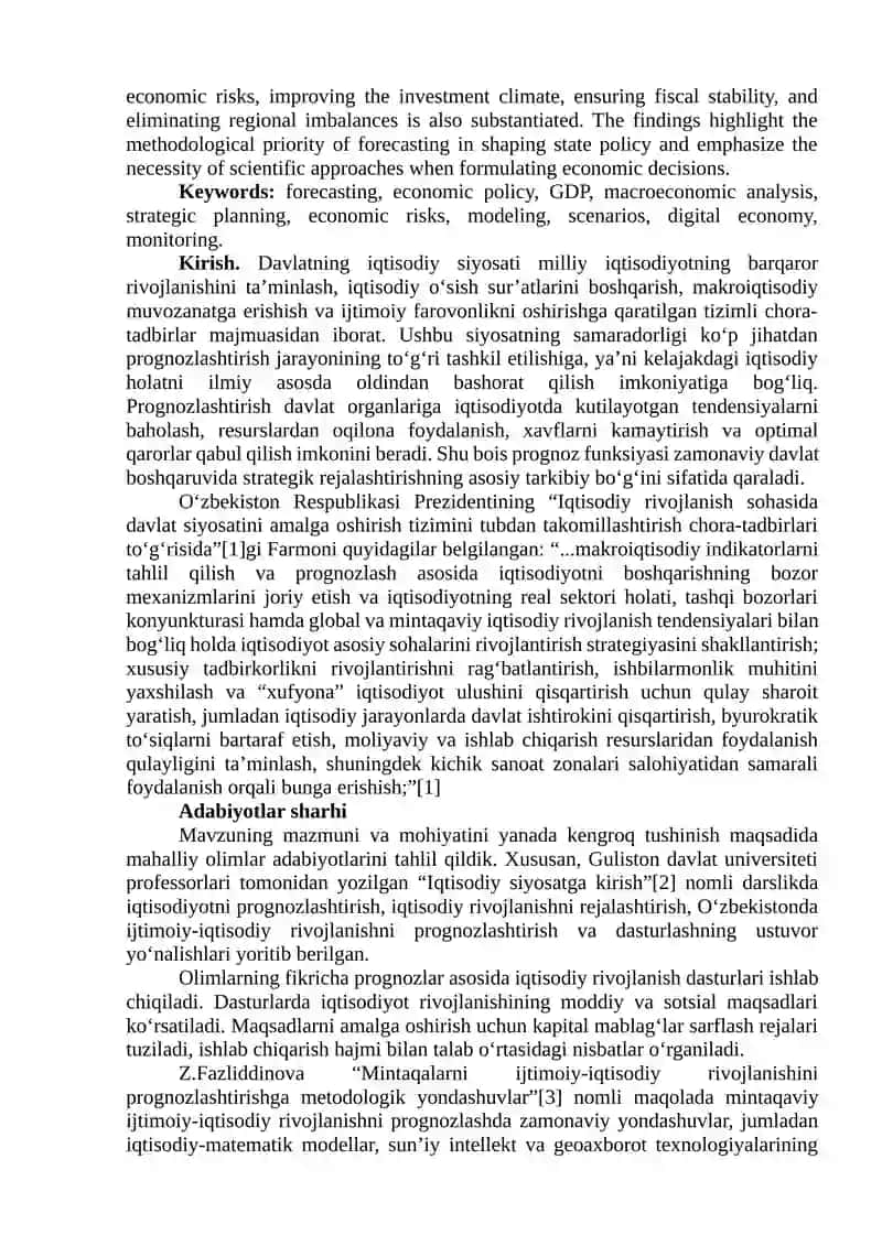 DAVLAT IQTISODIY SIYOSATIDA PROGNOZLASHTIRISHNING TUTGAN O‘RNI 2