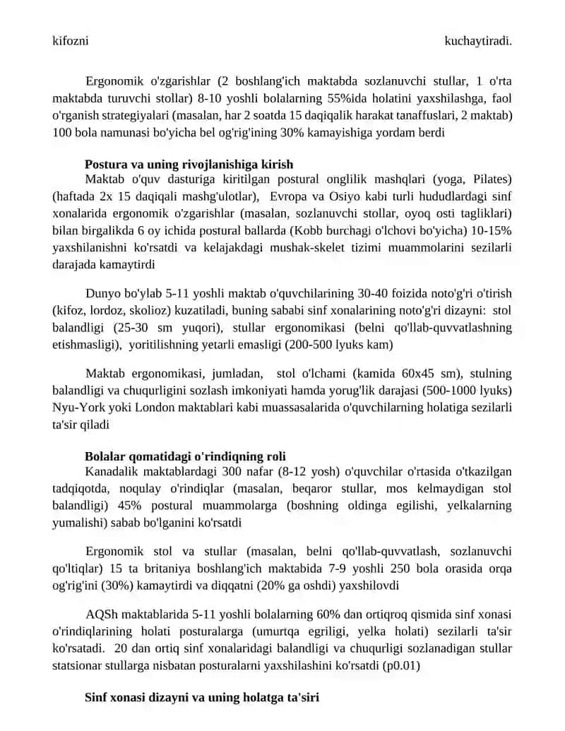 Bolalarning qad-qomatini shakllanishiga sinf va sinf jihozlarining taʼsirini oʻrganish 2