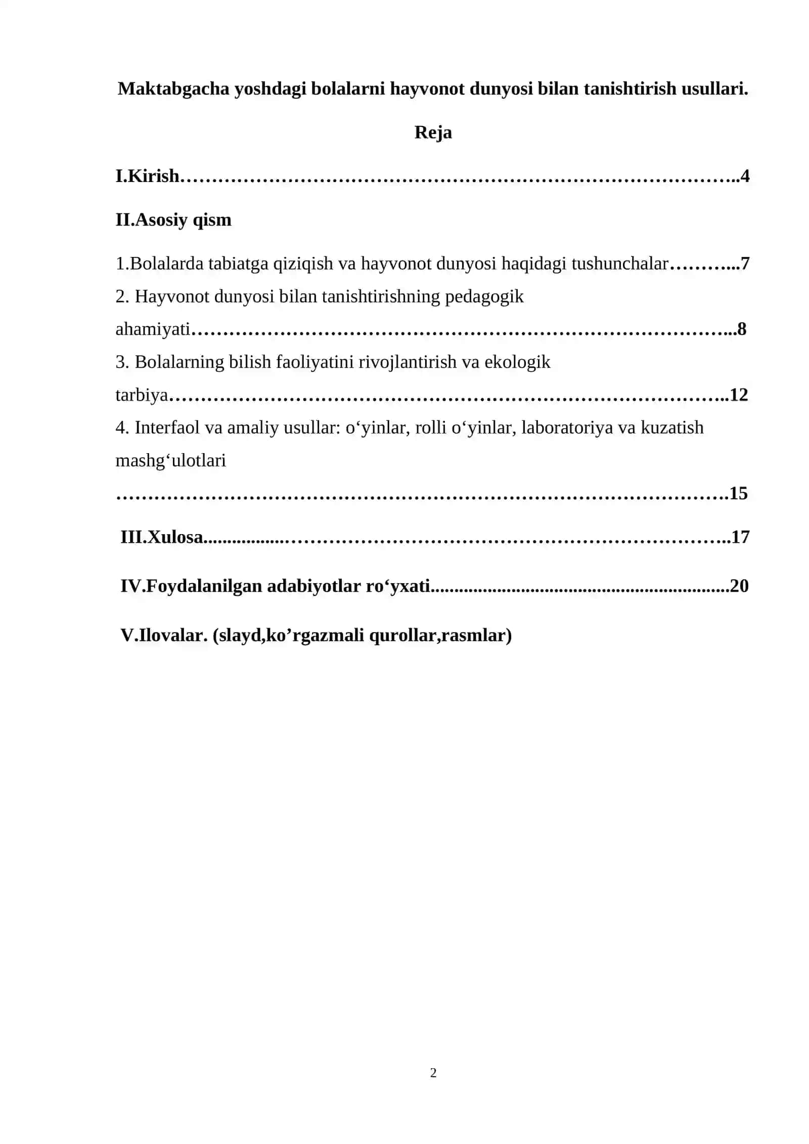 Maktabgacha yoshdagi bolalarni hayvonot dunyosi bilan tanishtirish usullari 2