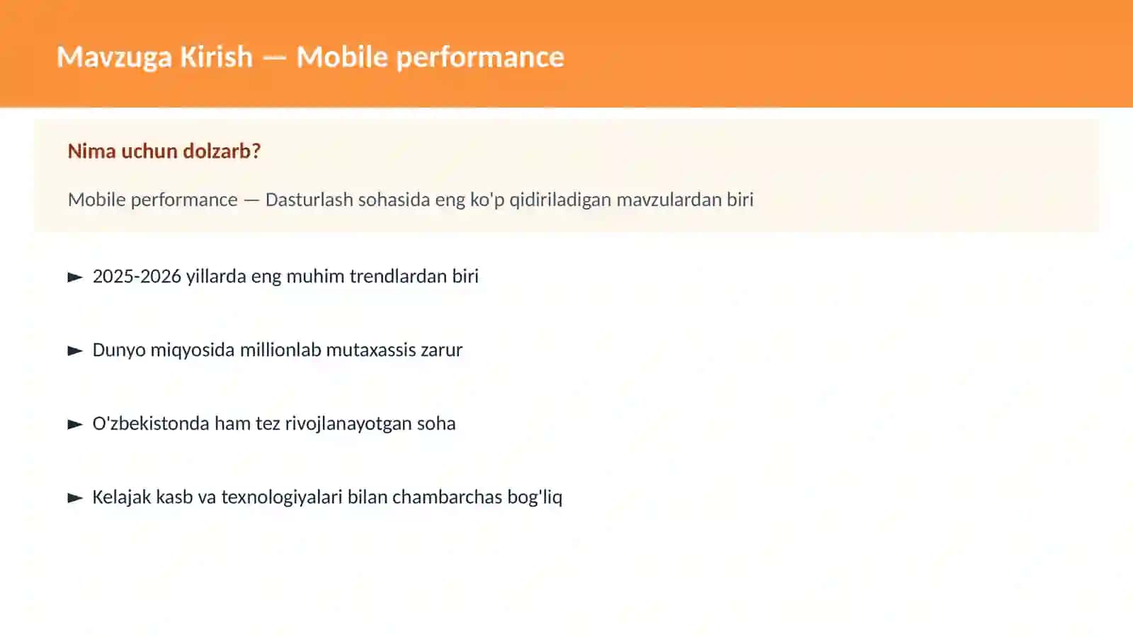 Mobile performance 2