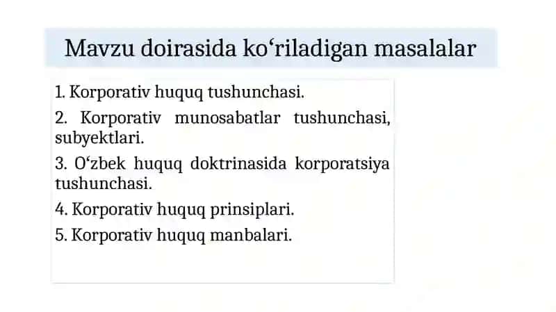 Korporativ huquqning umumiy qoidalari 2