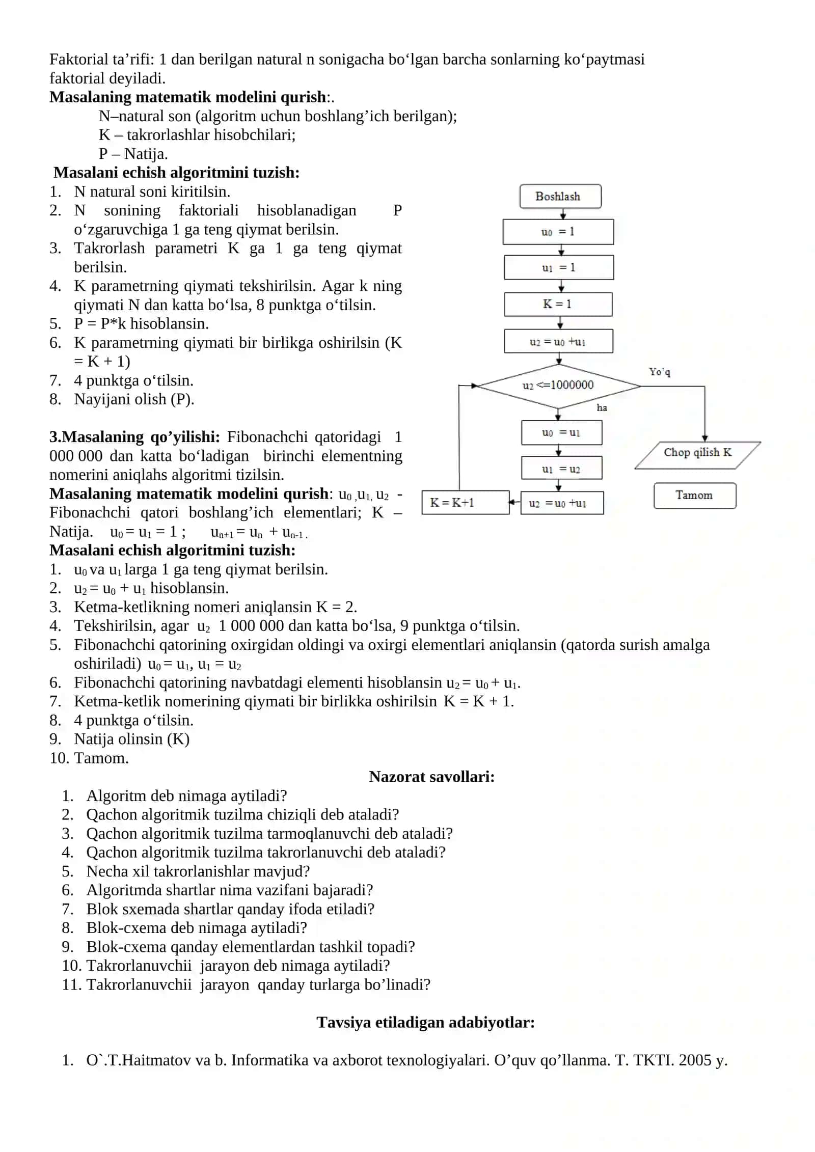 Amaliy masalalarni echish algoritmlarini o’rganish 2