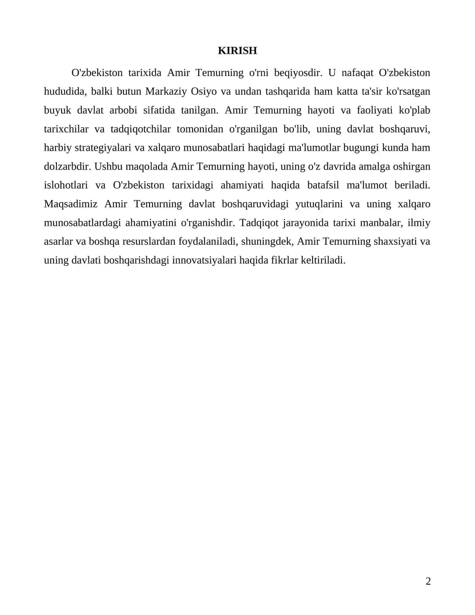 Amir Temur va O'zbekistonning tarixi: Katta davlat arbobi 2