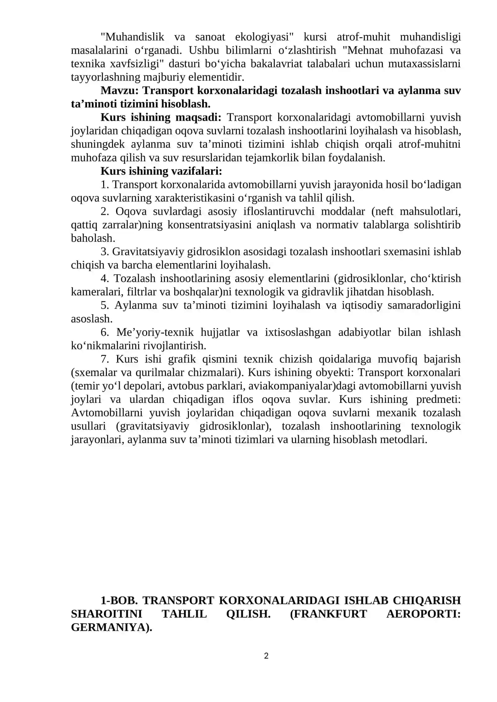 BOB. TRANSPORT KORXONALARIDAGI ISHLAB CHIQARISH SHAROITINI TAHLIL QILISH 2
