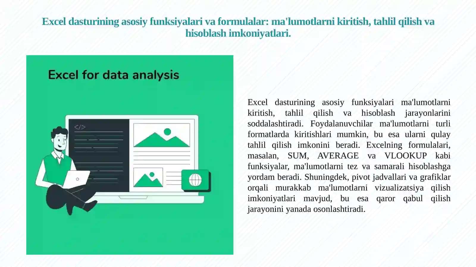 Spreadsheet   dasturiy taminoti va uning imkoniya 2
