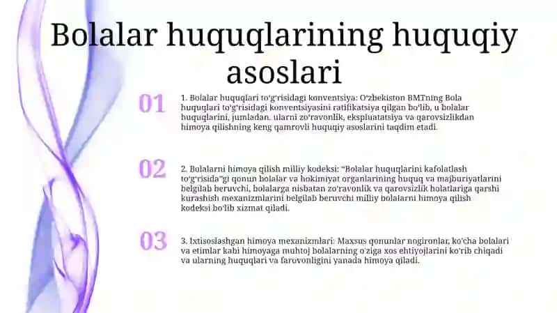 Bolalar Huquqini TaʼMinlash BoʻYicha Milliy Qonunchilik 2