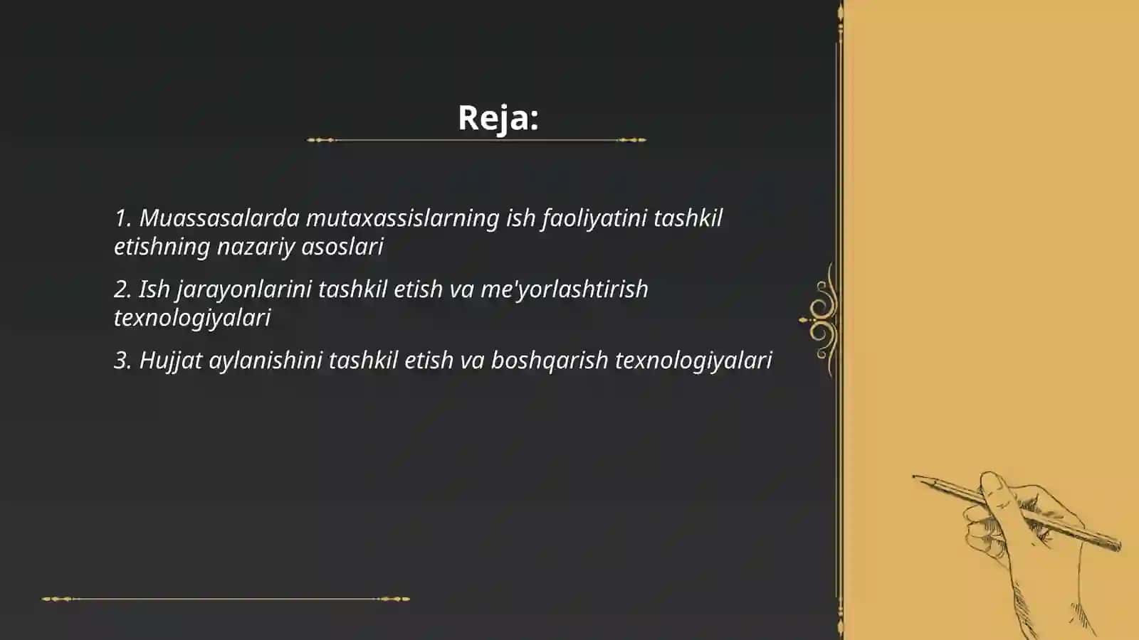 Mutaxasislarda muassasalarning ish yuritishini tashkil etish texnologiyasi 2