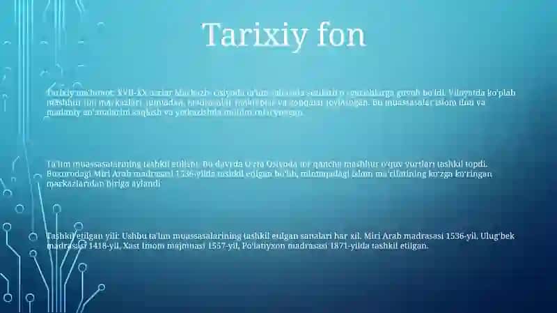 OʻRta Osiyodagi Talim Muassasasini Tashkil Topishi 2