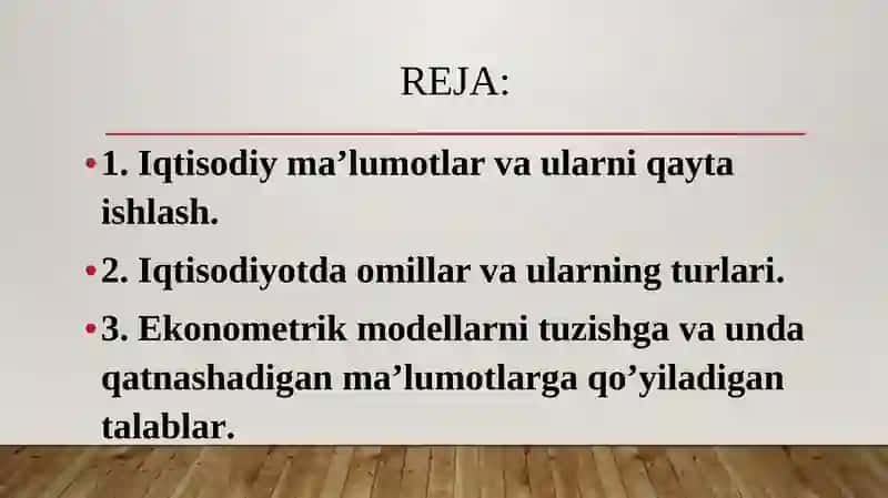 EKONOMETRIK MODELLARNING AXBOROT TA’MINOTI VA STАTISTIKANING ASOSIY TUSHUNCHALARI 2