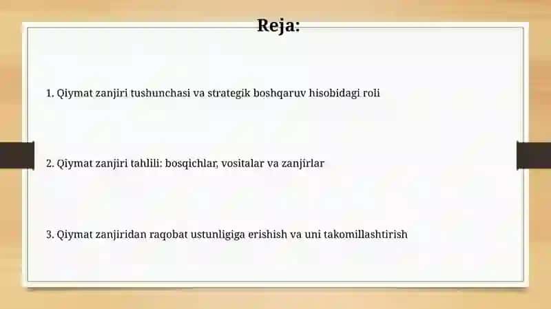 Strategik boshqaruv hisobi qiymati zanjiri tushunchasi 2