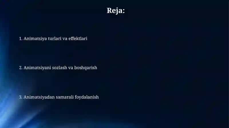 Powerpoint dasturining animatsiya boʻlimi 2