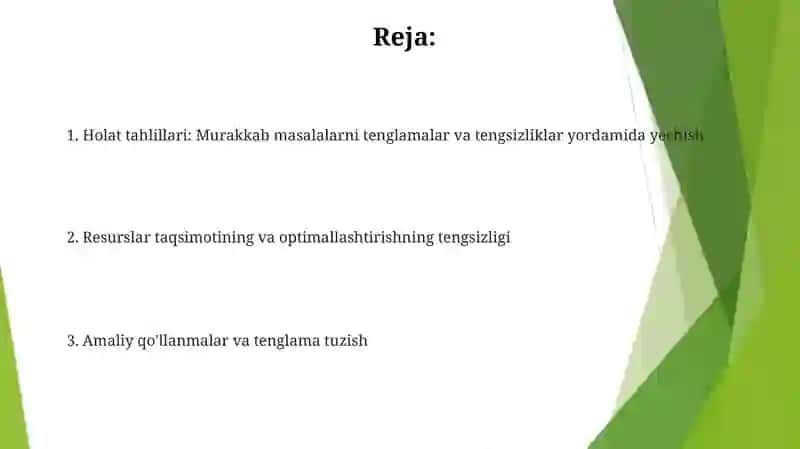 Tenglama va tengsizliklarga olib kelinadigan kasbiy konteksdagi masalalar 2
